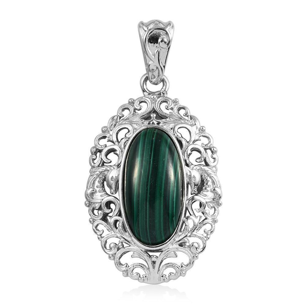 African Malachite Solitaire Pendant in Platinum Over Copper with Magnet 11.75 ct